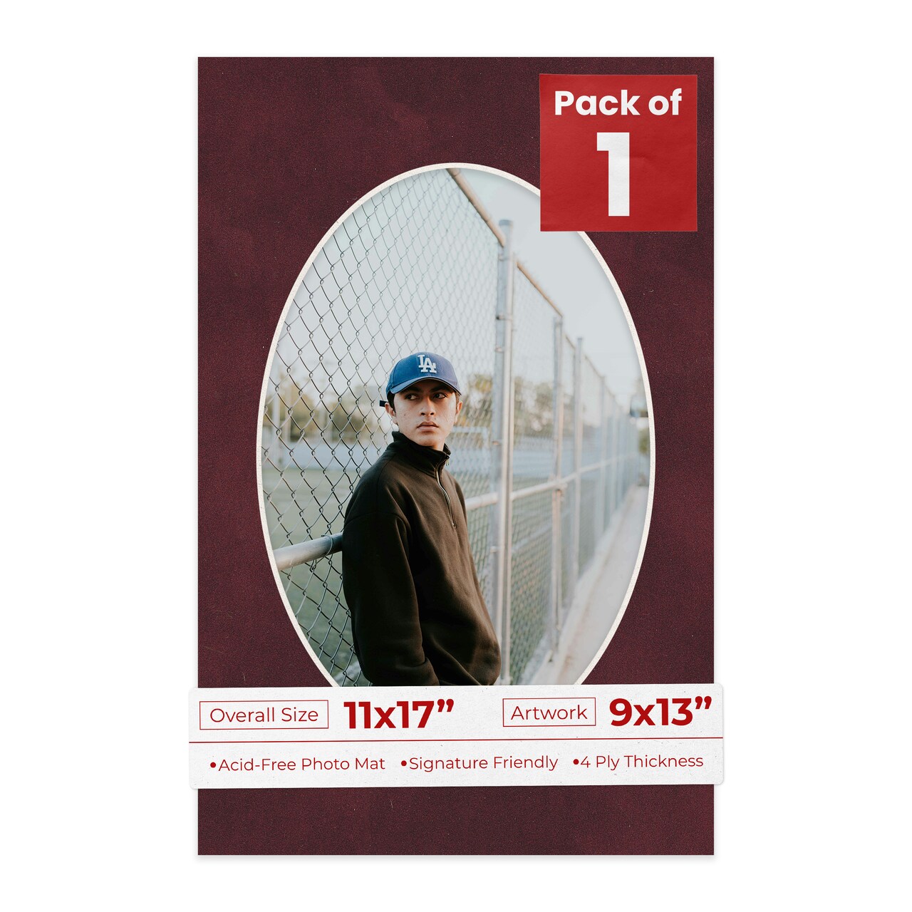 Dark Red Suede Mat Board for 11x17 Frames - Oval Opening for 9x13 Photos